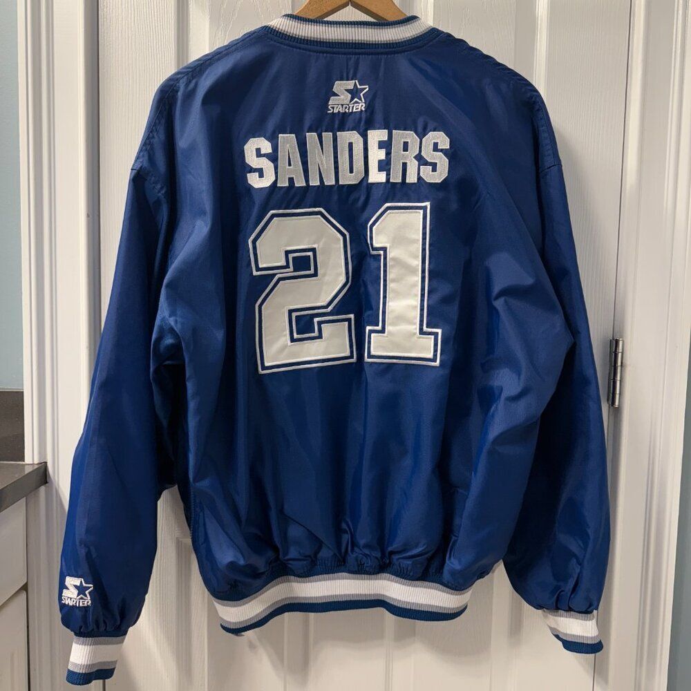 Vintage 90s Deion Sanders STARTER Classic Dallas Cowboys Pullover Jacket - Large